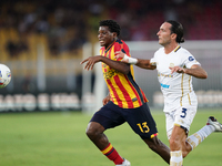 Patrick Dorgu of US Lecce is in action during the Serie A match between Lecce and Cagliari in Lecce, Italy, on August 31, 2024. (