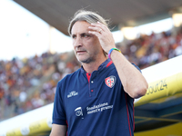 Davide Nicola, head coach of Cagliari Calcio, watches the Serie A match between Lecce and Cagliari in Lecce, Italy, on August 31, 2024. (