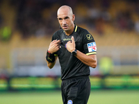 Referee Michael Fabbri officiates the Serie A match between Lecce and Cagliari in Lecce, Italy, on August 31, 2024. (