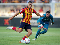 Nikola Krstovic of US Lecce is in action during the Serie A match between Lecce and Cagliari in Lecce, Italy, on August 31, 2024. (