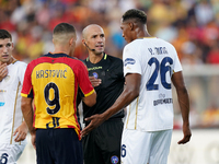 Referee Michael Fabbri officiates the Serie A match between Lecce and Cagliari in Lecce, Italy, on August 31, 2024. (