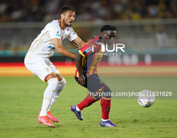 Lameck Banda of US Lecce is in action during the Serie A match between Lecce and Cagliari in Lecce, Italy, on August 31, 2024. 