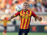 Nikola Krstovic of US Lecce is in action during the Serie A match between Lecce and Cagliari in Lecce, Italy, on August 31, 2024. (