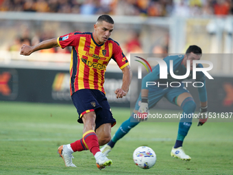 Nikola Krstovic of US Lecce is in action during the Serie A match between Lecce and Cagliari in Lecce, Italy, on August 31, 2024. (