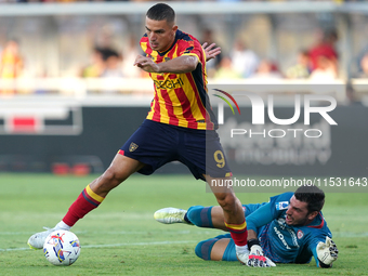 Nikola Krstovic of US Lecce is in action during the Serie A match between Lecce and Cagliari in Lecce, Italy, on August 31, 2024. (