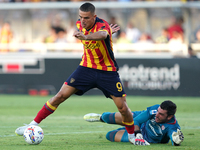 Nikola Krstovic of US Lecce is in action during the Serie A match between Lecce and Cagliari in Lecce, Italy, on August 31, 2024. (