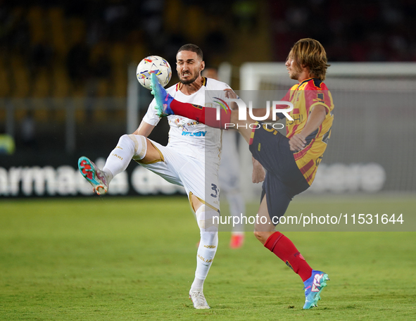 Antonino Gallo of Us Lecce is in action during the Serie A match between Lecce and Cagliari in Lecce, Italy, on August 31, 2024. 