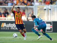 Nikola Krstovic of US Lecce is in action during the Serie A match between Lecce and Cagliari in Lecce, Italy, on August 31, 2024. (