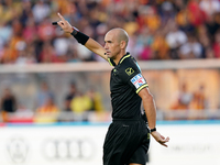 Referee Michael Fabbri officiates the Serie A match between Lecce and Cagliari in Lecce, Italy, on August 31, 2024. (