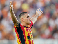 Nikola Krstovic of US Lecce celebrates a goal during the Serie A match between Lecce and Cagliari in Lecce, Italy, on August 31, 2024. (