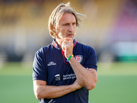 Davide Nicola, head coach of Cagliari Calcio, watches the Serie A match between Lecce and Cagliari in Lecce, Italy, on August 31, 2024. (