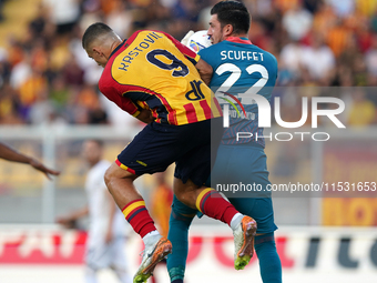 Nikola Krstovic of US Lecce is in action during the Serie A match between Lecce and Cagliari in Lecce, Italy, on August 31, 2024. (