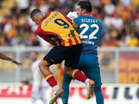 Nikola Krstovic of US Lecce is in action during the Serie A match between Lecce and Cagliari in Lecce, Italy, on August 31, 2024. (