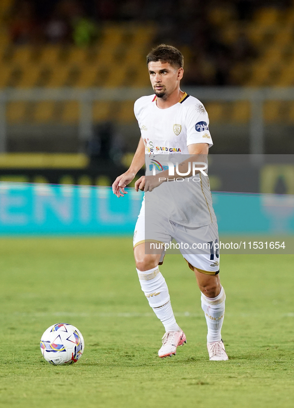 Razvan Marin of Cagliari Calcio is in action during the Serie A match between Lecce and Cagliari in Lecce, Italy, on August 31, 2024. 