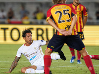 Gianluca Lapadula of Cagliari Calcio is in action during the Serie A match between Lecce and Cagliari in Lecce, Italy, on August 31, 2024. (