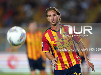 Antonino Gallo of Us Lecce is in action during the Serie A match between Lecce and Cagliari in Lecce, Italy, on August 31, 2024. (