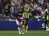 Erling Haaland of Manchester City celebrates his second goal during the Premier League match between West Ham United and Manchester City at...