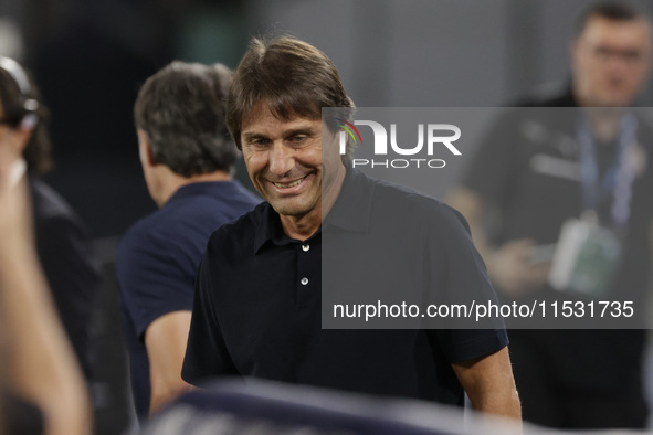 Antonio Conte coaches Napoli during the Serie A soccer match between SSC Napoli and Parma Calcio at Stadio Maradona in Naples, Italy, on Aug...