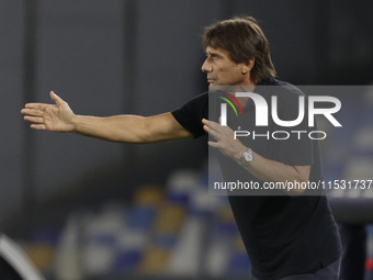 Antonio Conte coaches Napoli during the Serie A soccer match between SSC Napoli and Parma Calcio at Stadio Maradona in Naples, Italy, on Aug...