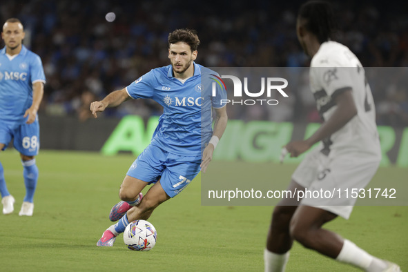 Khvicha Kvaratskhelia of Napoli during the Serie A soccer match SSC Napoli vs. Parma Calcio at Stadio Maradona in Naples, Italy, on August 3...