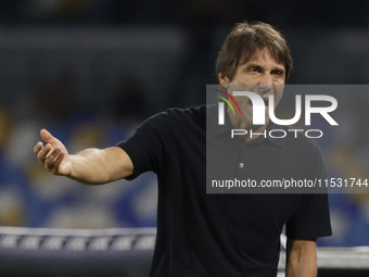 Antonio Conte coaches Napoli during the Serie A soccer match between SSC Napoli and Parma Calcio at Stadio Maradona in Naples, Italy, on Aug...