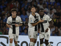 Parma's Ange-Yoan Bonny celebrates after scoring their first goal on a penalty during the Serie A soccer match between SSC Napoli and Parma...