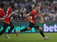 Strahinja Pavlovic of A.C. Milan celebrates after scoring the goal of 0-1 during the 3rd day of the Serie A Championship between S.S. Lazio...