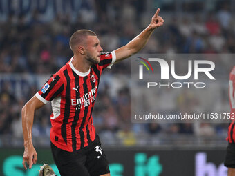 Strahinja Pavlovic of A.C. Milan celebrates after scoring the goal of 0-1 during the 3rd day of the Serie A Championship between S.S. Lazio...