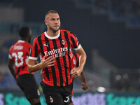 Strahinja Pavlovic of A.C. Milan celebrates after scoring the goal of 0-1 during the 3rd day of the Serie A Championship between S.S. Lazio...