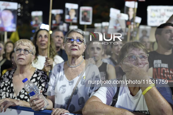 Thousands of Israelis, including the families of hostages, attend the rally in support of the hostages that are still being held by Hamas in...