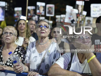 Thousands of Israelis, including the families of hostages, attend the rally in support of the hostages that are still being held by Hamas in...