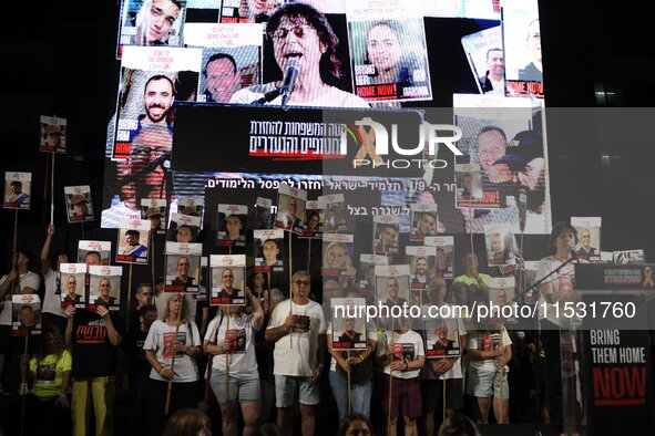 Thousands of Israelis, including the families of hostages, attend the rally in support of the hostages that are still being held by Hamas in...