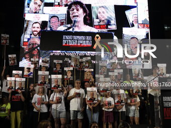 Thousands of Israelis, including the families of hostages, attend the rally in support of the hostages that are still being held by Hamas in...