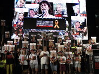 Thousands of Israelis, including the families of hostages, attend the rally in support of the hostages that are still being held by Hamas in...