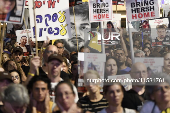 Thousands of Israelis, including the families of hostages, attend the rally in support of the hostages that are still being held by Hamas in...