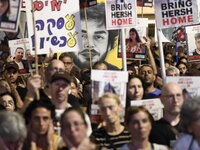 Thousands of Israelis, including the families of hostages, attend the rally in support of the hostages that are still being held by Hamas in...