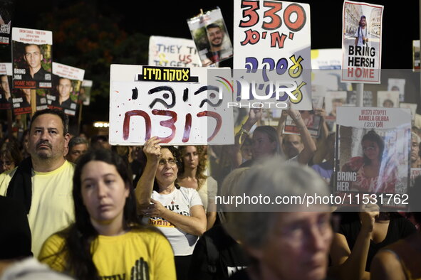 Thousands of Israelis, including the families of hostages, attend the rally in support of the hostages that are still being held by Hamas in...