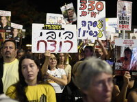 Thousands of Israelis, including the families of hostages, attend the rally in support of the hostages that are still being held by Hamas in...