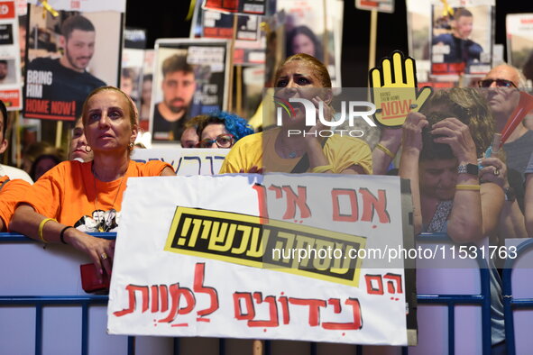 Thousands of Israelis, including the families of hostages, attend the rally in support of the hostages that are still being held by Hamas in...