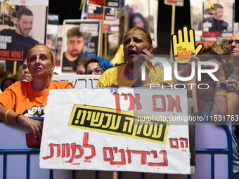 Thousands of Israelis, including the families of hostages, attend the rally in support of the hostages that are still being held by Hamas in...