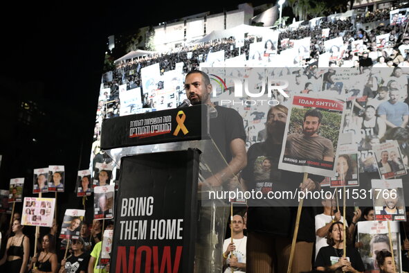 Thousands of Israelis, including the families of hostages, attend the rally in support of the hostages that are still being held by Hamas in...