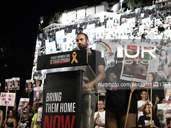 Thousands of Israelis, including the families of hostages, attend the rally in support of the hostages that are still being held by Hamas in...