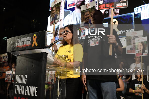 Thousands of Israelis, including the families of hostages, attend the rally in support of the hostages that are still being held by Hamas in...