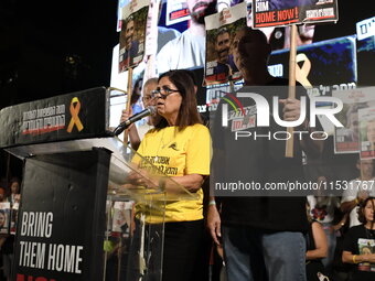 Thousands of Israelis, including the families of hostages, attend the rally in support of the hostages that are still being held by Hamas in...