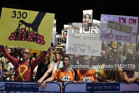 Thousands of Israelis, including the families of hostages, attend the rally in support of the hostages that are still being held by Hamas in...