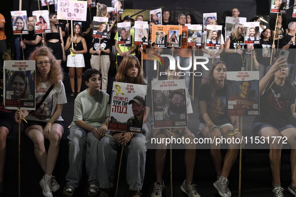 Thousands of Israelis, including the families of hostages, attend the rally in support of the hostages that are still being held by Hamas in...