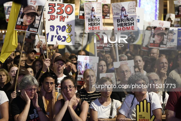 Thousands of Israelis, including the families of hostages, attend the rally in support of the hostages that are still being held by Hamas in...