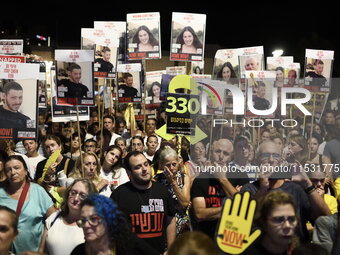 Thousands of Israelis, including the families of hostages, attend the rally in support of the hostages that are still being held by Hamas in...