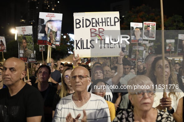 Thousands of Israelis, including the families of hostages, attend the rally in support of the hostages that are still being held by Hamas in...