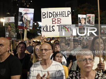 Thousands of Israelis, including the families of hostages, attend the rally in support of the hostages that are still being held by Hamas in...